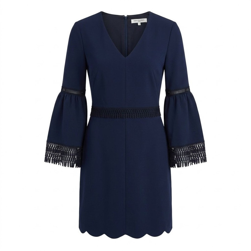 Kobi Halperin Navy Blue Bell Sleeve Scalloped Hem Mini Dress Size 8 - CJ